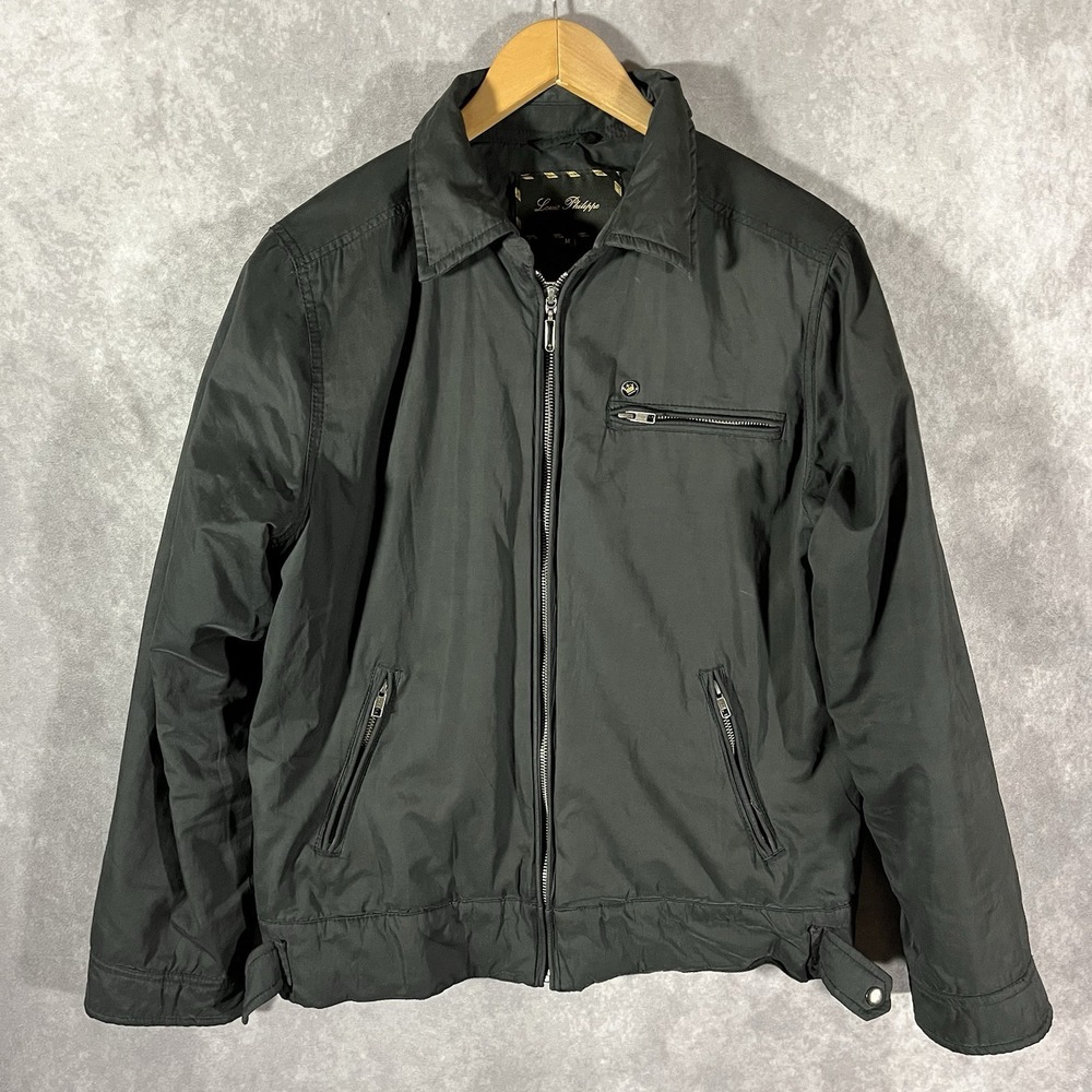 Louis Philippe Bomber Jacket Mens Medium Black Quilted Lined Zip Up GLE210A0015M